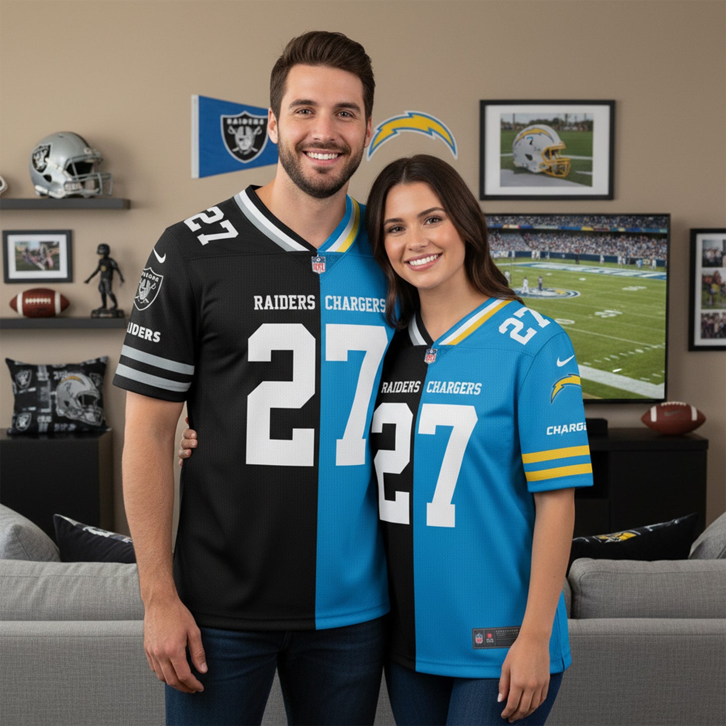 Los Angeles Chargers House Divided Vneck Football Jersey Custom Name, Number And Team, Sport Jerseys, Sport Gifts ETRG-09293711