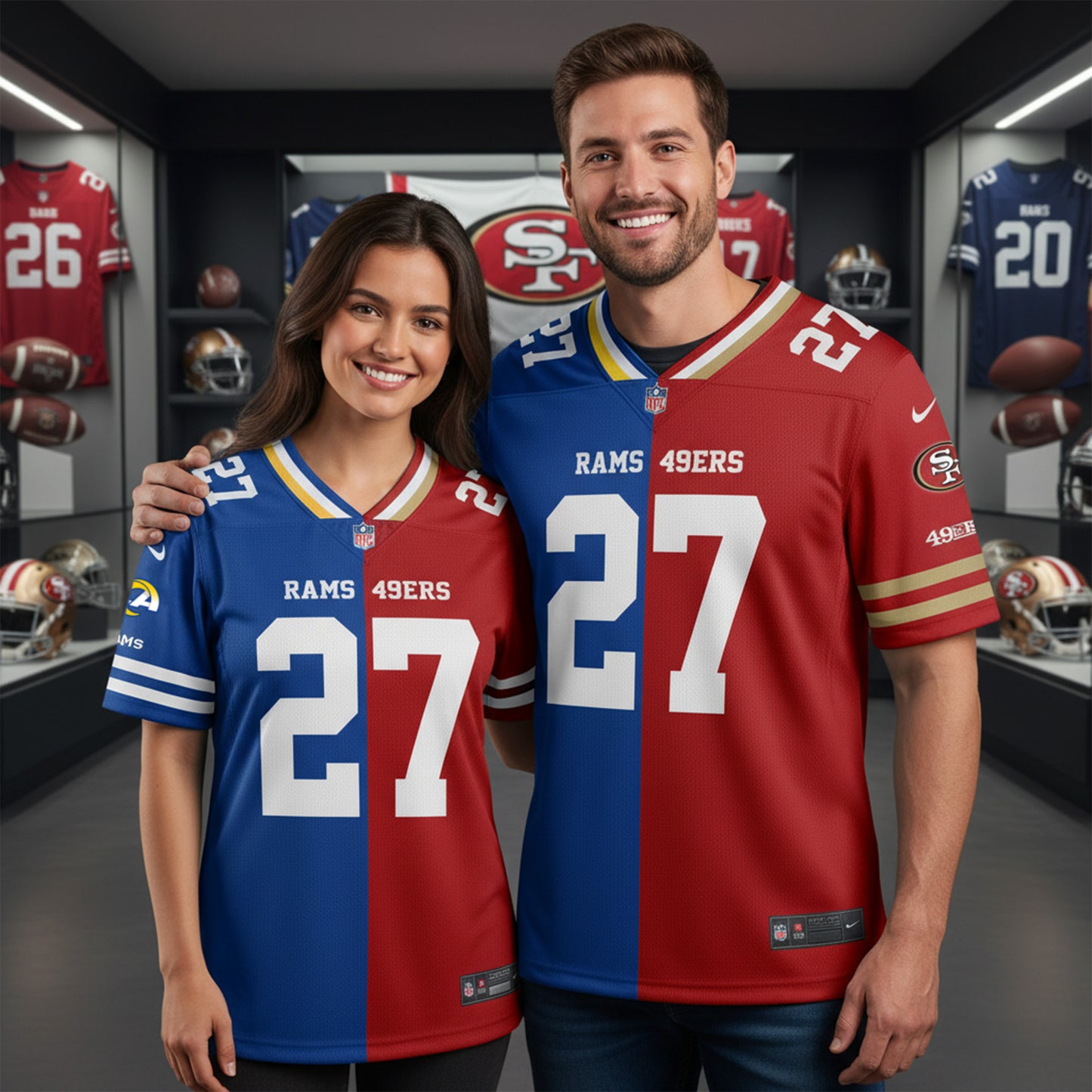 San Francisco 49ers House Divided Vneck Football Jersey Custom Name, Number And Team, Sport Jerseys, Sport Gifts ETRG-09293762