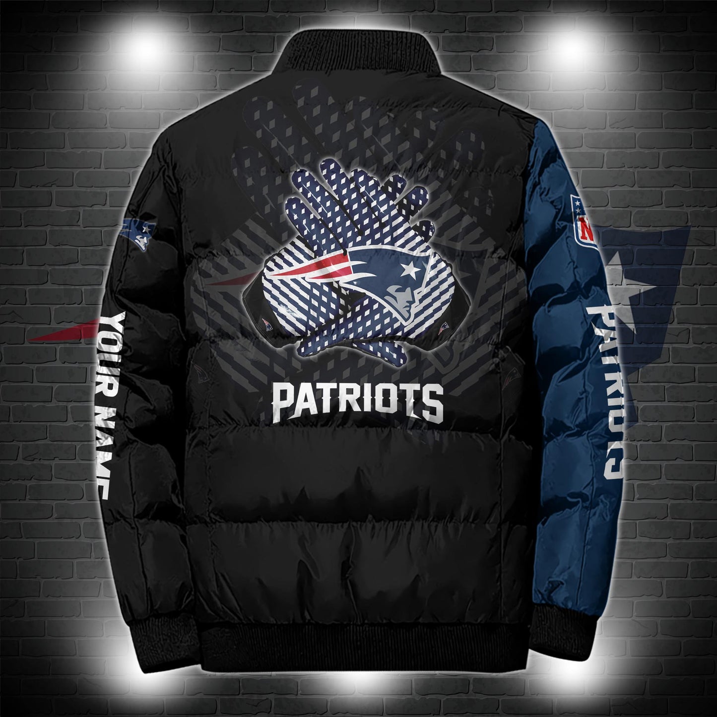New England Patriots Puffer Jacket Custom Name, Sport Jacket For Fans ETRG-44921