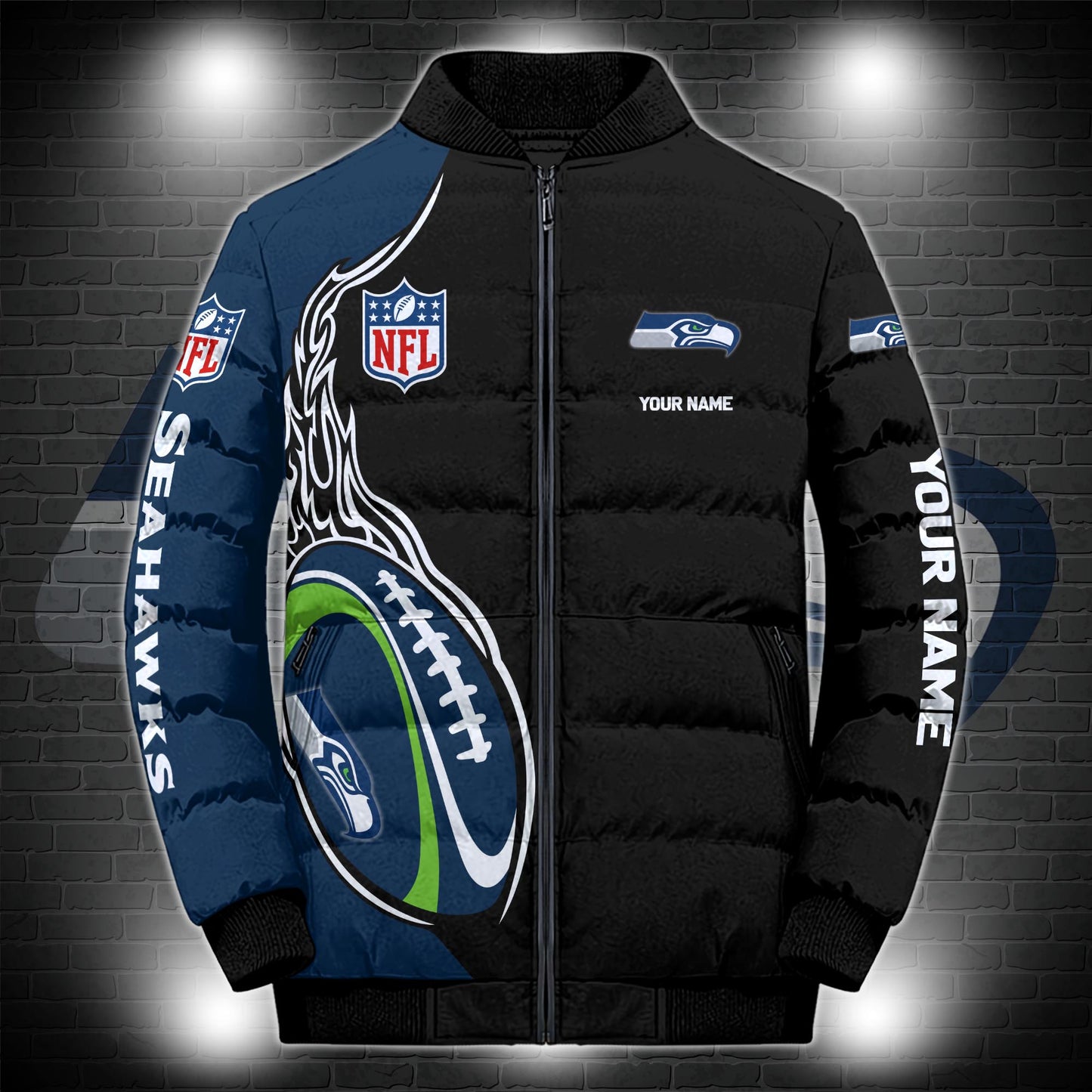Seattle Seahawks Puffer Jacket Custom Name, Sport Jacket For Fans ETRG-44921