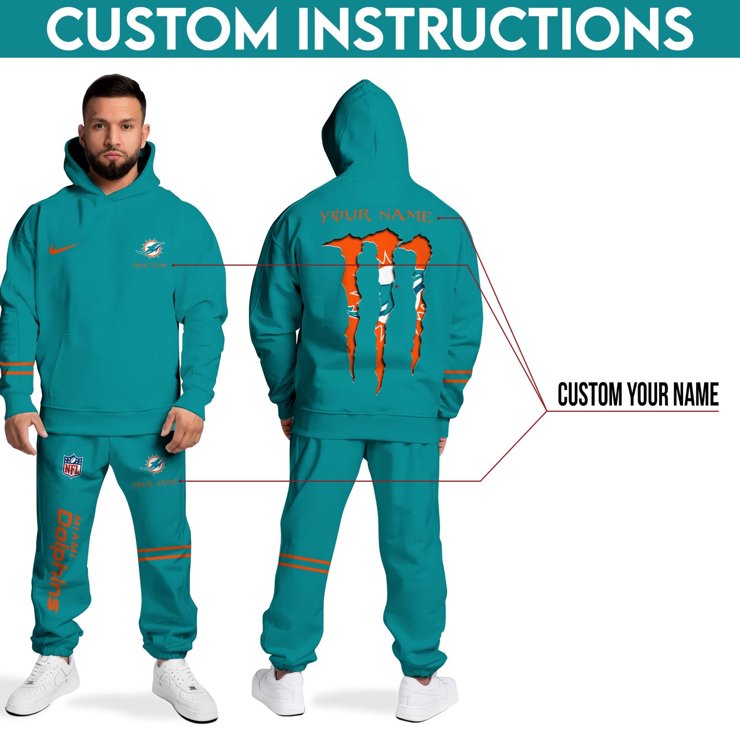 Miami Dolphins Combo Hoodie And Sweatpants Custom Name And Choose Color, Gift For Sport Fans ETRG-62589