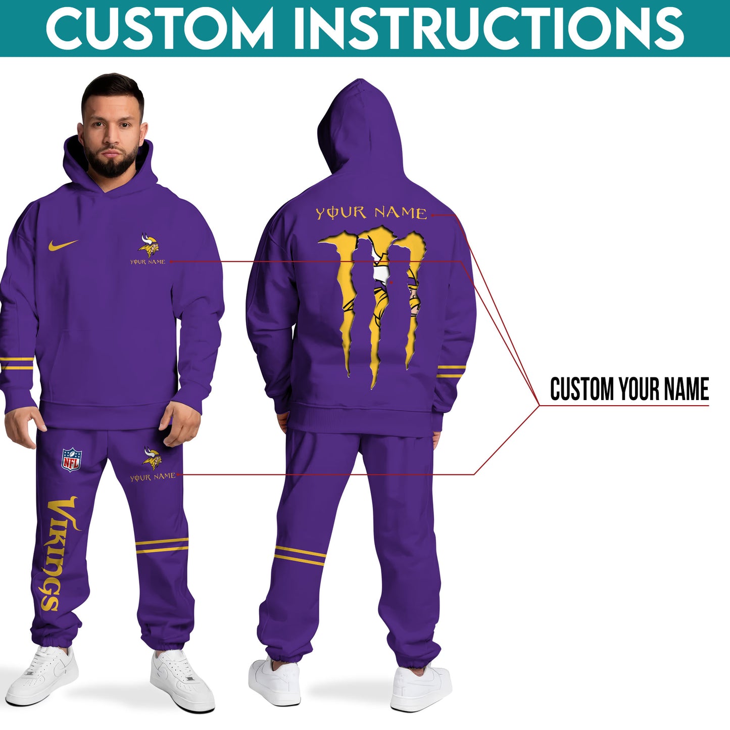 Minnesota Vikings Combo Hoodie And Sweatpants Custom Name And Choose Color, Gift For Sport Fans ETRG-62589