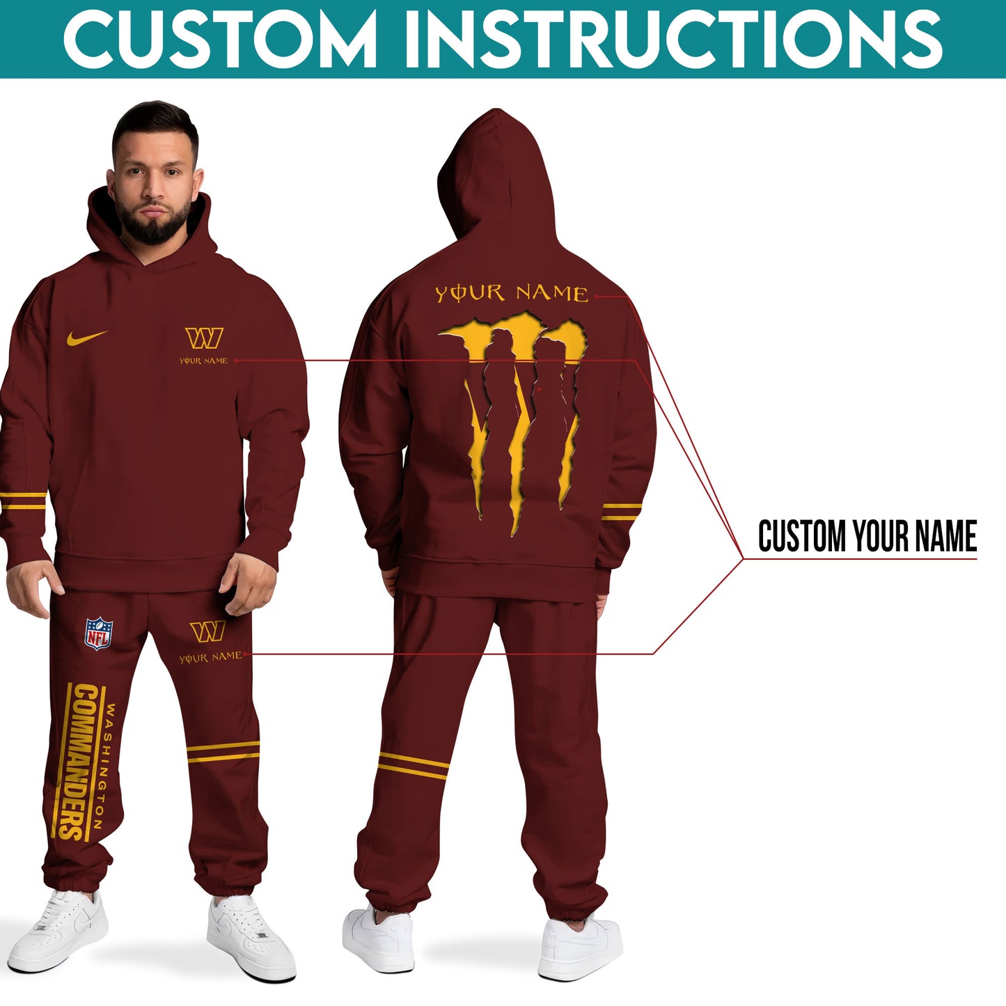 Washington Commanders Combo Hoodie And Sweatpants Custom Name And Choose Color, Gift For Sport Fans ETRG-62589