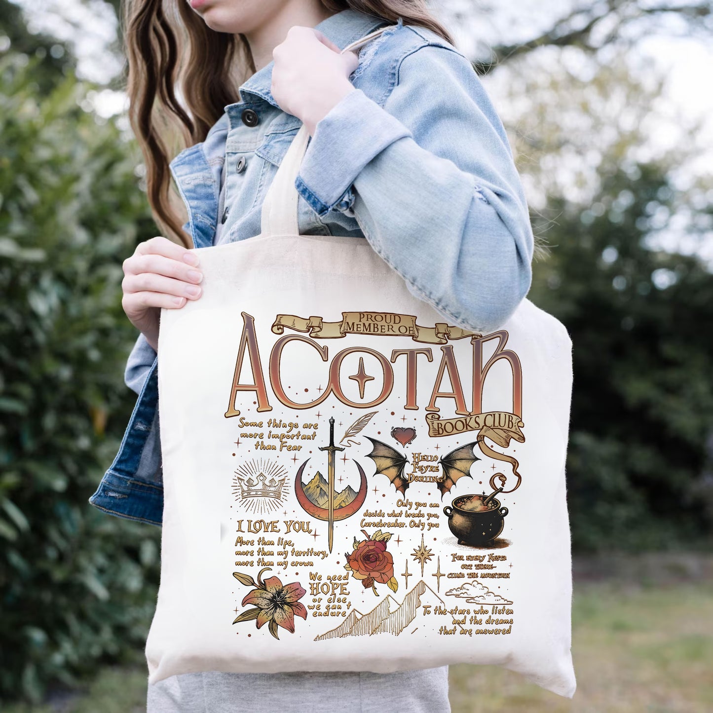 ACOTAR Book Club Tote – Fantasy Quote Lover Bag