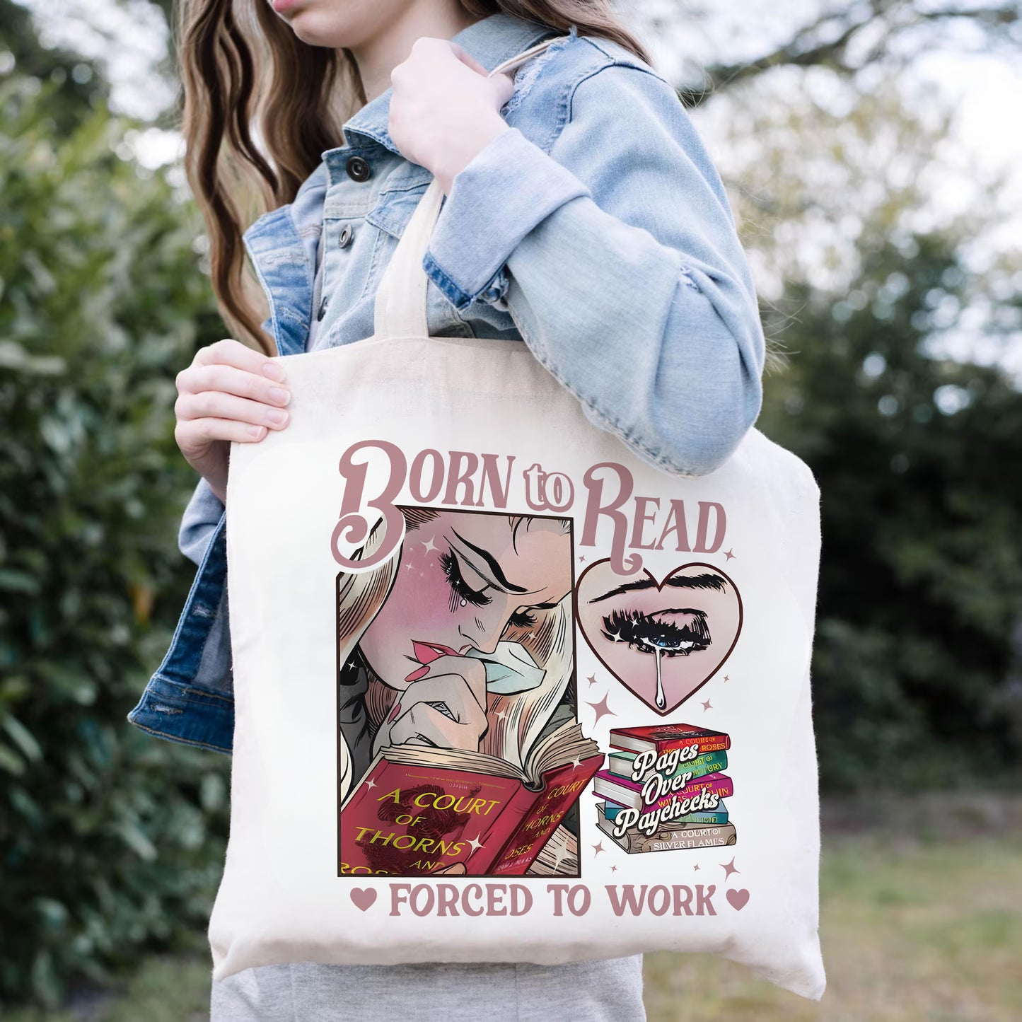 ACOTAR Crying Girl Tote – Born to Read, Forced to Work