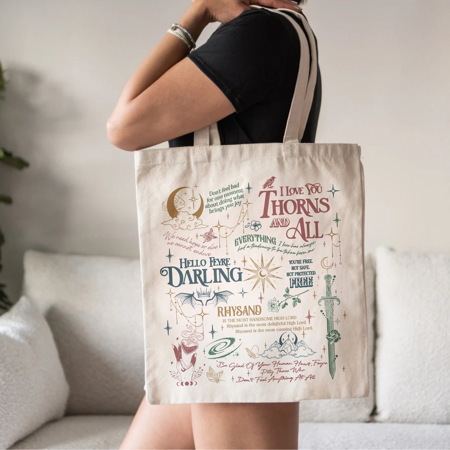 ACOTAR Quotes Tote Bag – Rhysand & Feyre Book Lover Gift