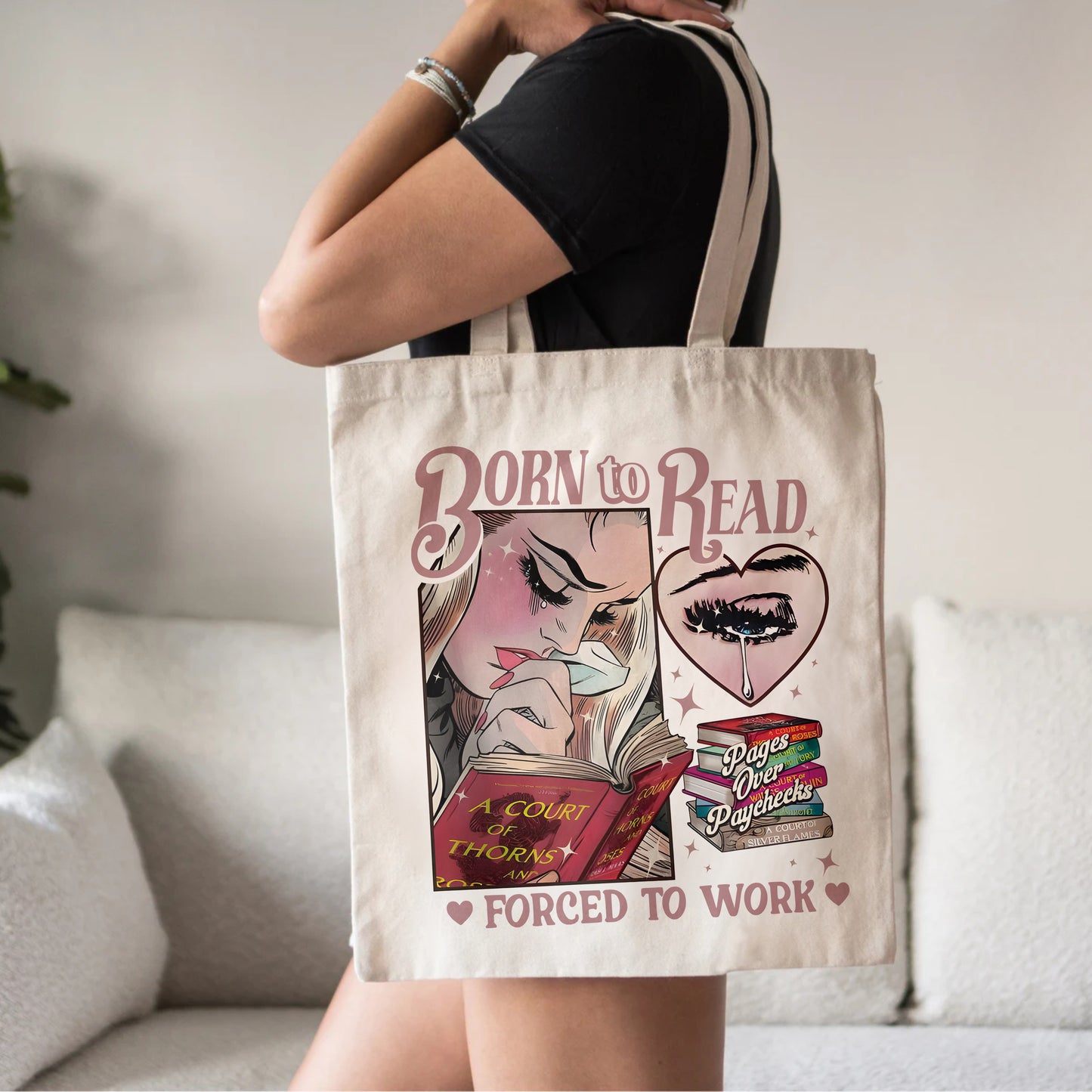 ACOTAR Crying Girl Tote – Born to Read, Forced to Work