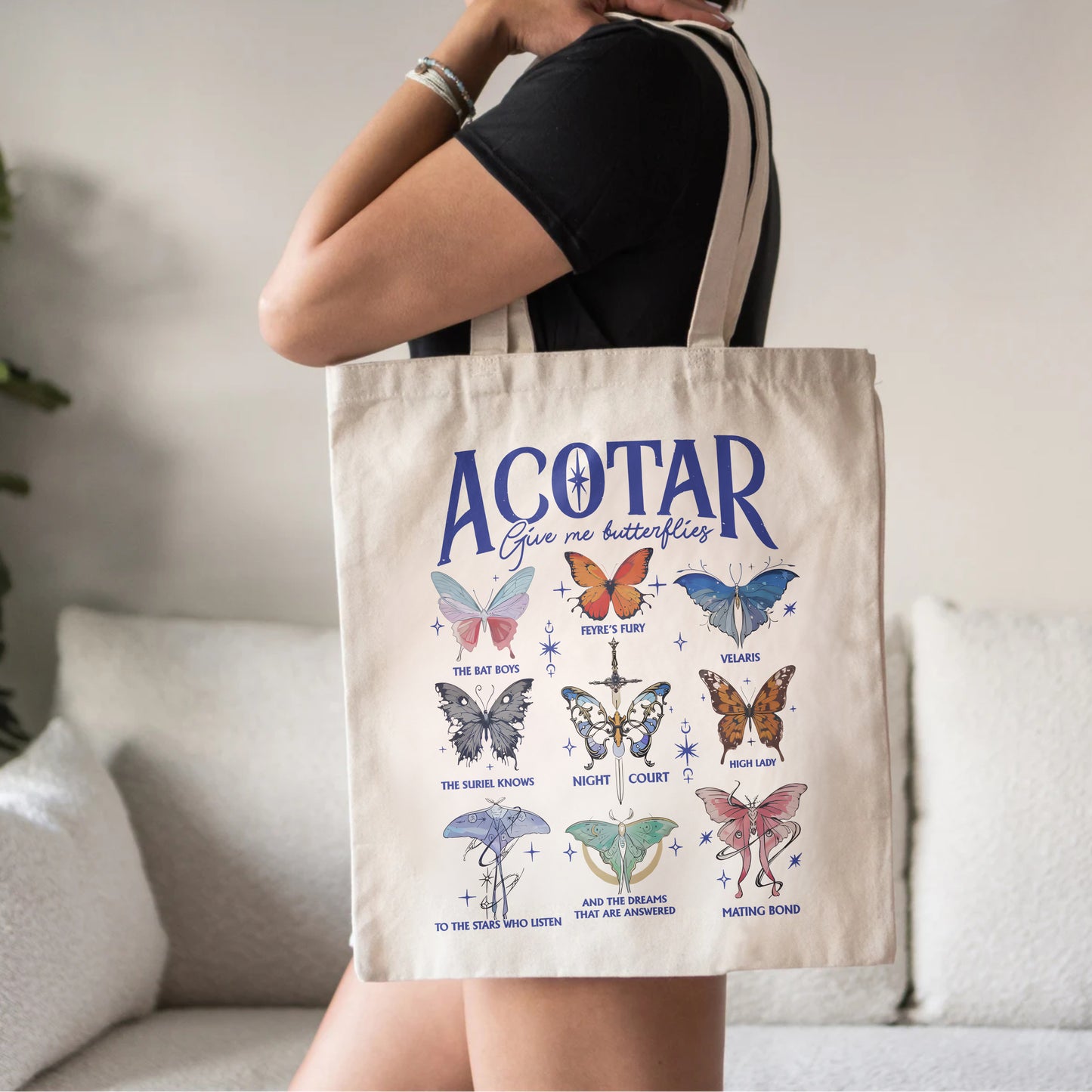 ACOTAR Butterfly Tote – Night Court Aesthetic Bag