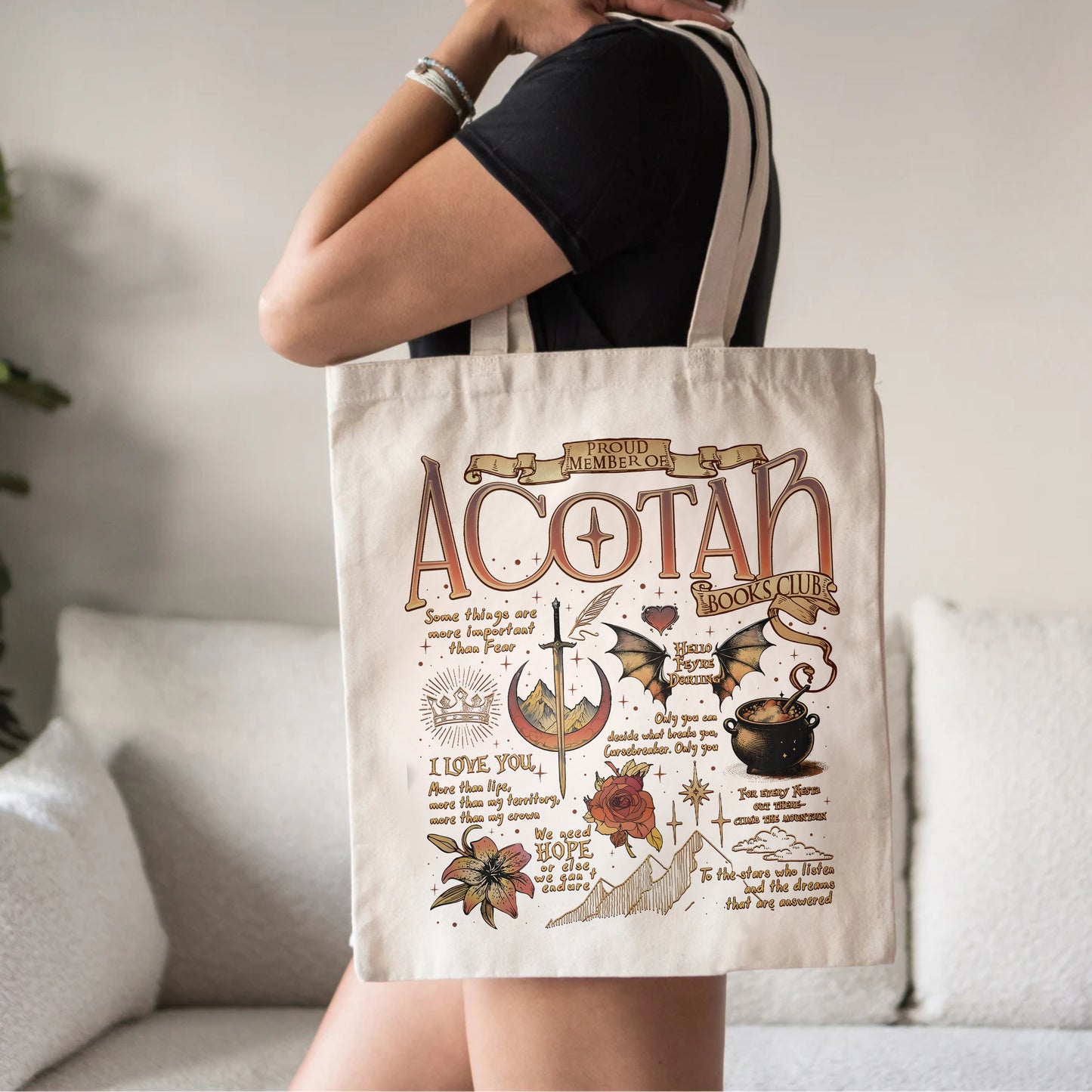 ACOTAR Book Club Tote – Fantasy Quote Lover Bag