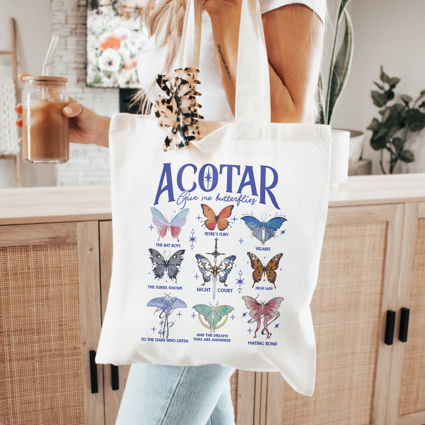 ACOTAR Butterfly Tote – Night Court Aesthetic Bag
