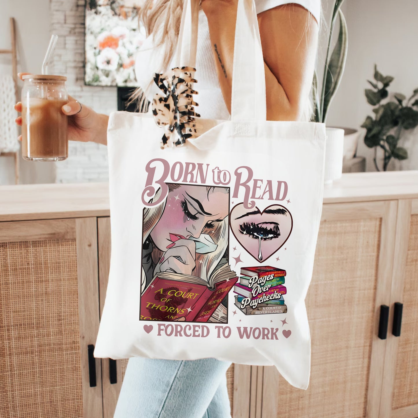 ACOTAR Crying Girl Tote – Born to Read, Forced to Work