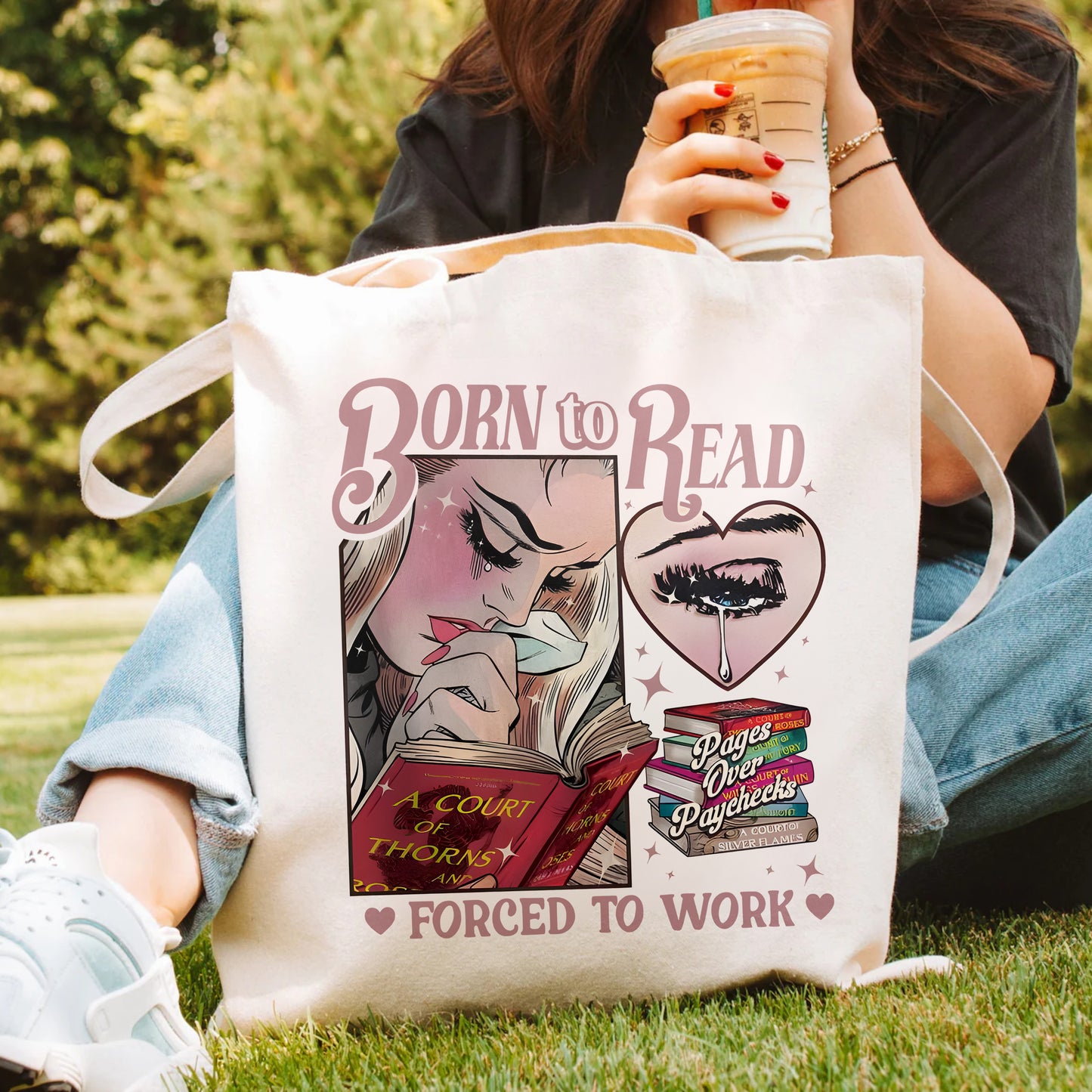 ACOTAR Crying Girl Tote – Born to Read, Forced to Work