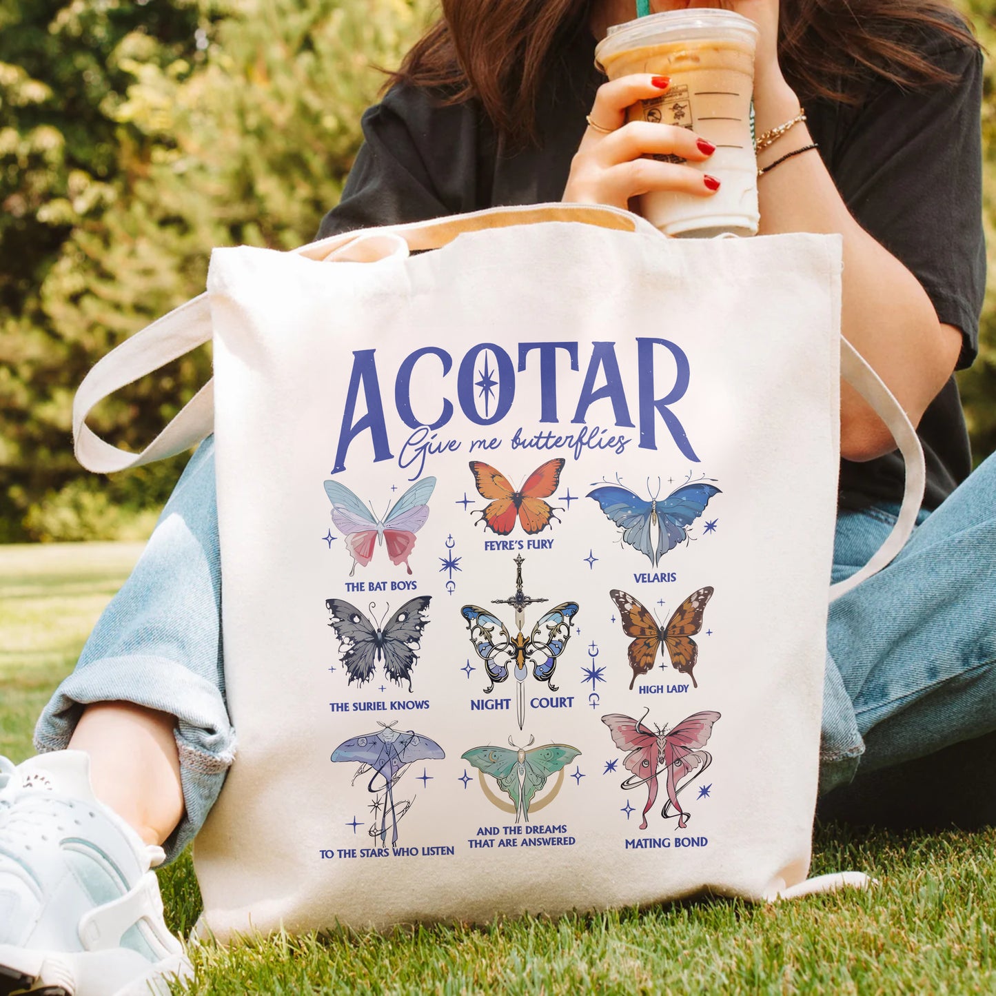 ACOTAR Butterfly Tote – Night Court Aesthetic Bag
