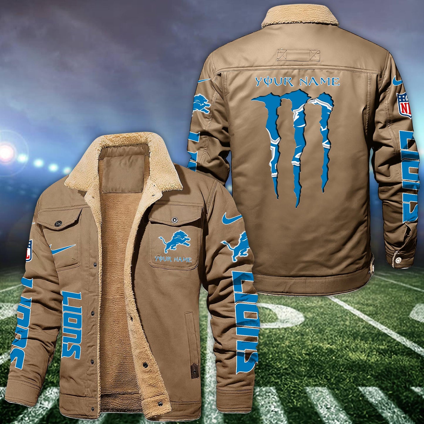 Detroit Lions Fleece Bomber Jacket Custom Name, Sport Jackets For Fan ETRG-09293710
