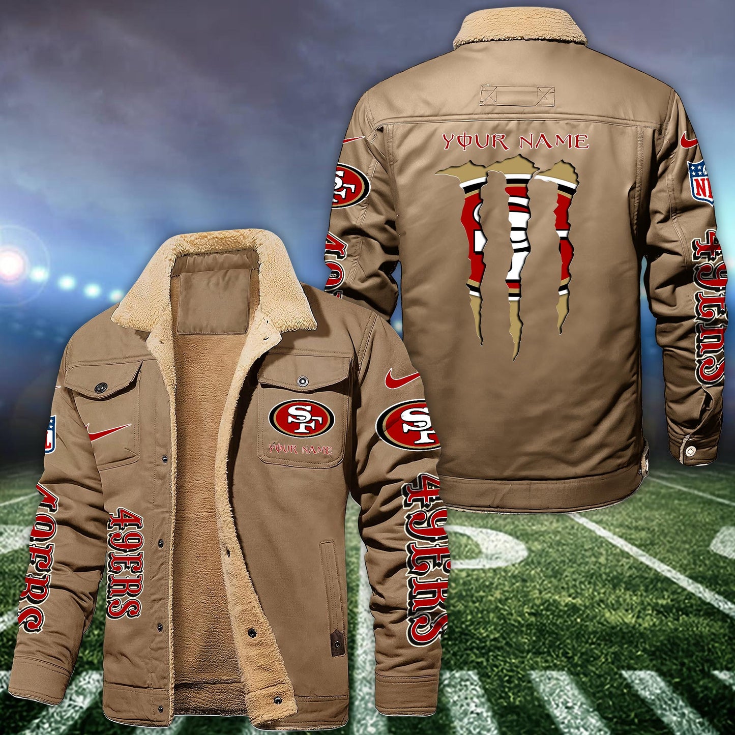 San Francisco 49ers Fleece Bomber Jacket Custom Name, Sport Jackets For Fan ETRG-09293710