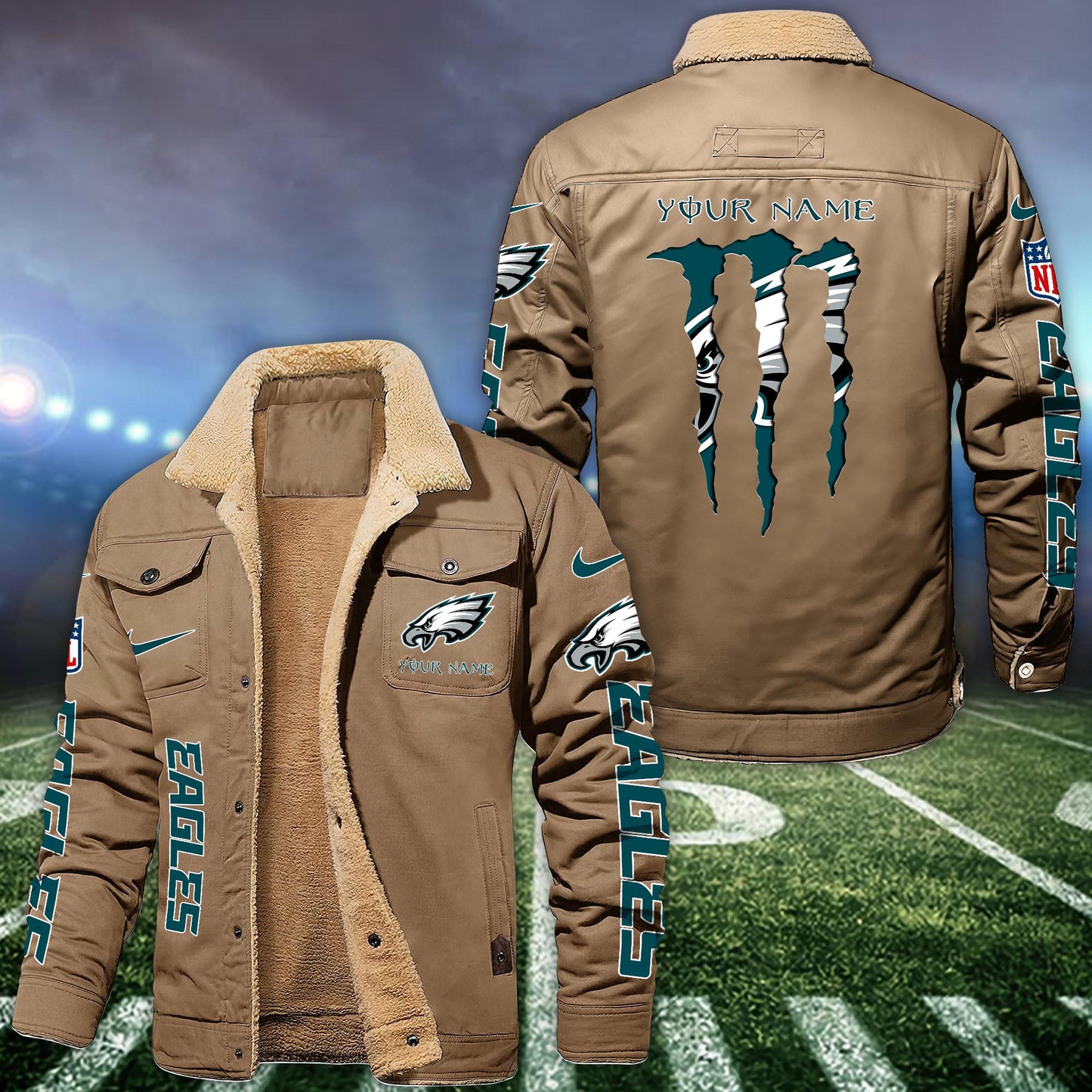 Philadelphia Eagles Fleece Bomber Jacket Custom Name, Sport Jackets For Fan ETRG-09293710