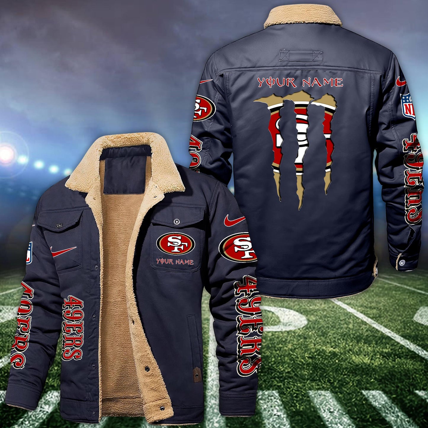 San Francisco 49ers Fleece Bomber Jacket Custom Name, Sport Jackets For Fan ETRG-09293710