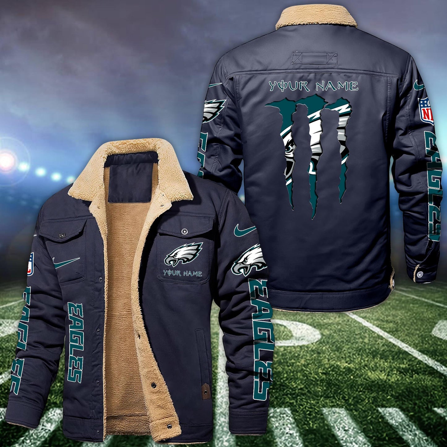 Philadelphia Eagles Fleece Bomber Jacket Custom Name, Sport Jackets For Fan ETRG-09293710