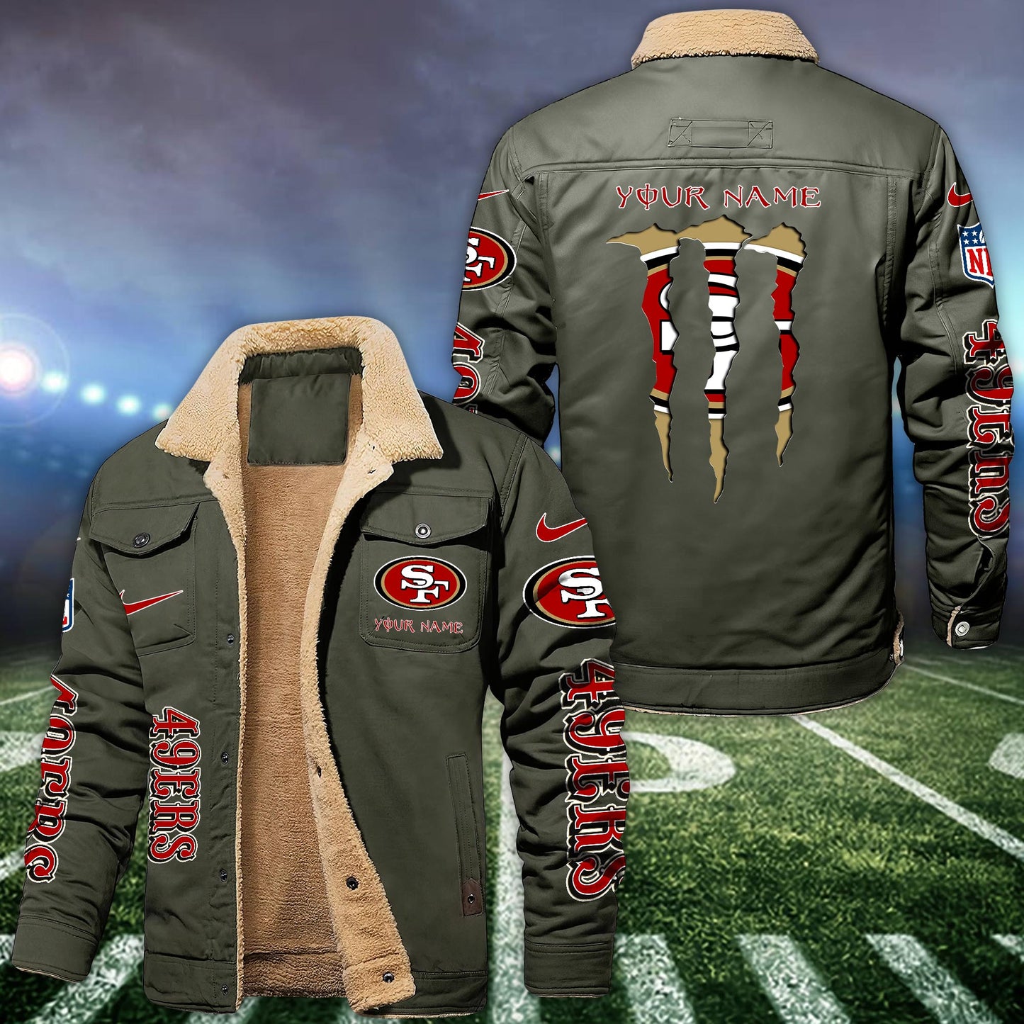 San Francisco 49ers Fleece Bomber Jacket Custom Name, Sport Jackets For Fan ETRG-09293710