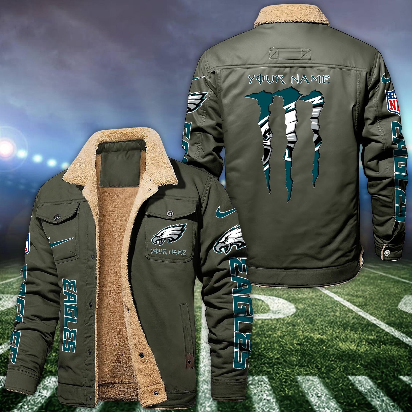 Philadelphia Eagles Fleece Bomber Jacket Custom Name, Sport Jackets For Fan ETRG-09293710