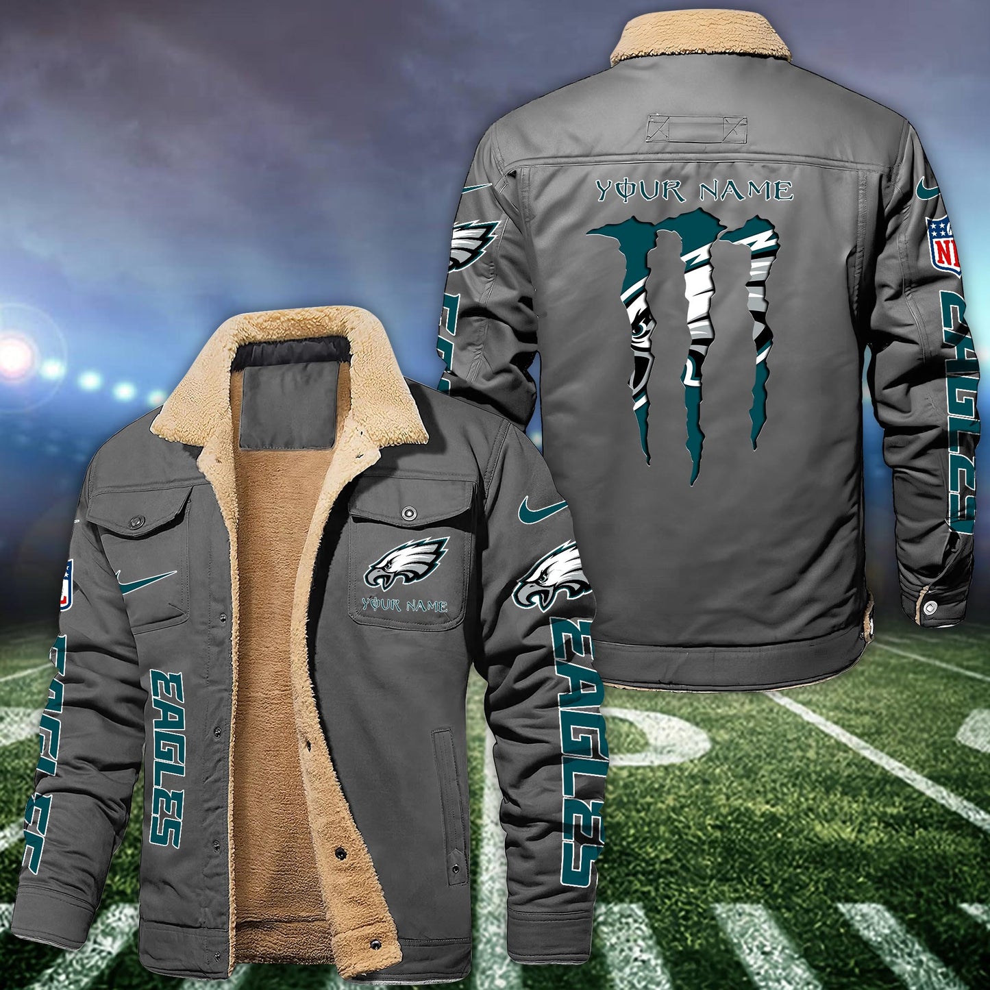 Philadelphia Eagles Fleece Bomber Jacket Custom Name, Sport Jackets For Fan ETRG-09293710
