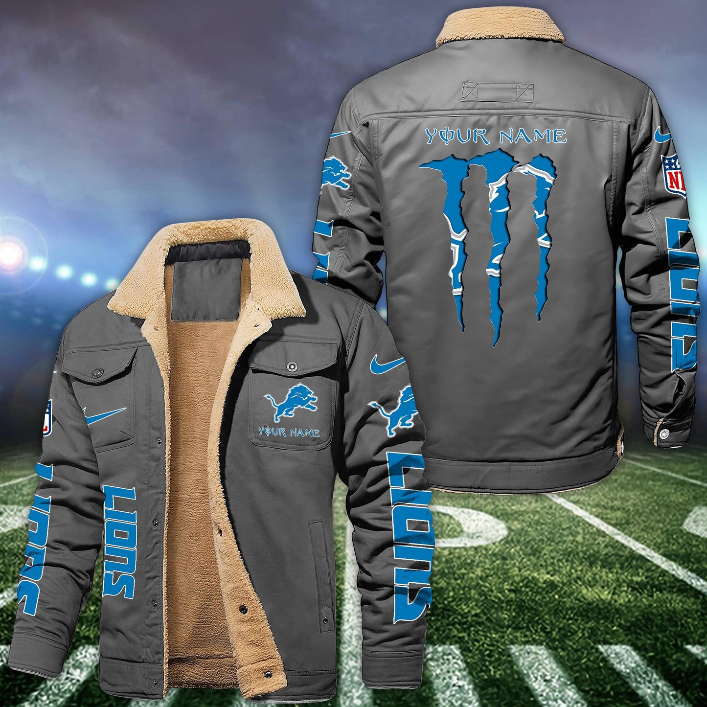 Detroit Lions Fleece Bomber Jacket Custom Name, Sport Jackets For Fan ETRG-09293710