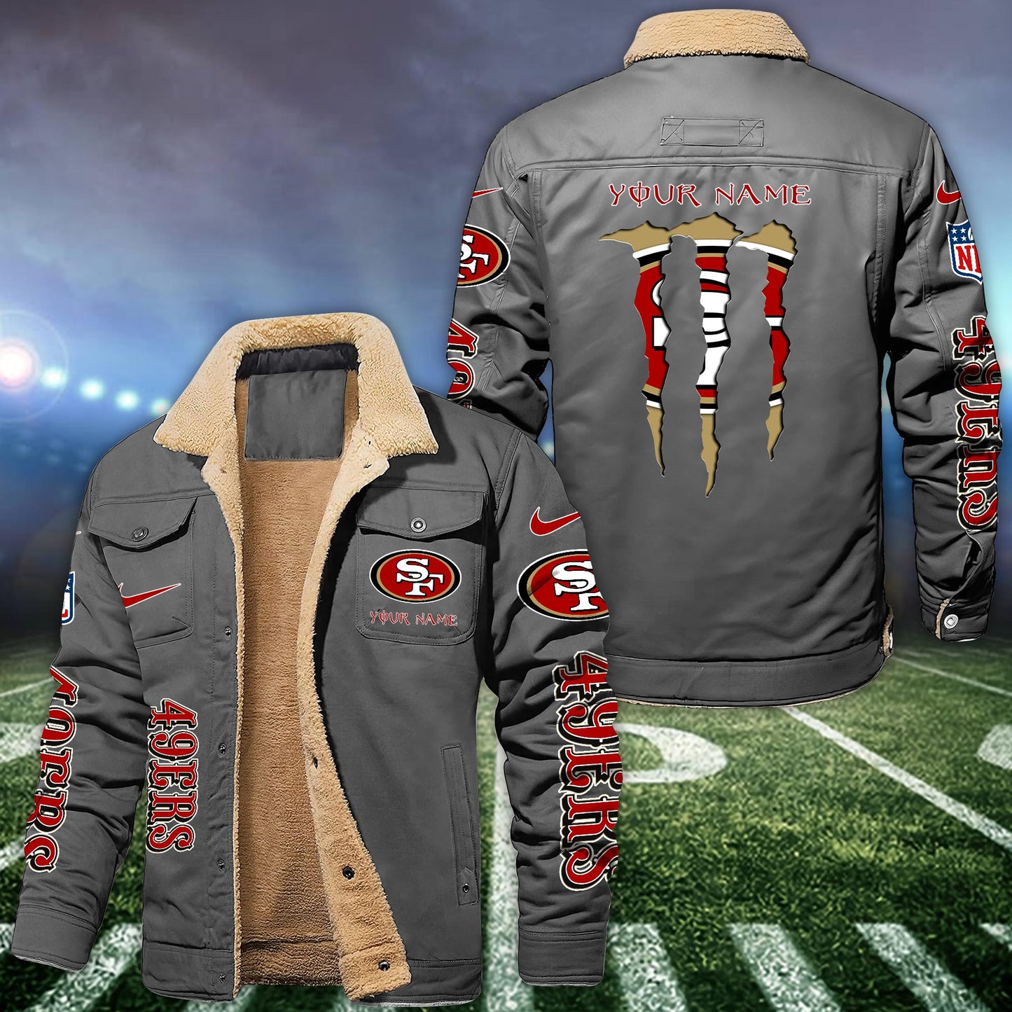 San Francisco 49ers Fleece Bomber Jacket Custom Name, Sport Jackets For Fan ETRG-09293710