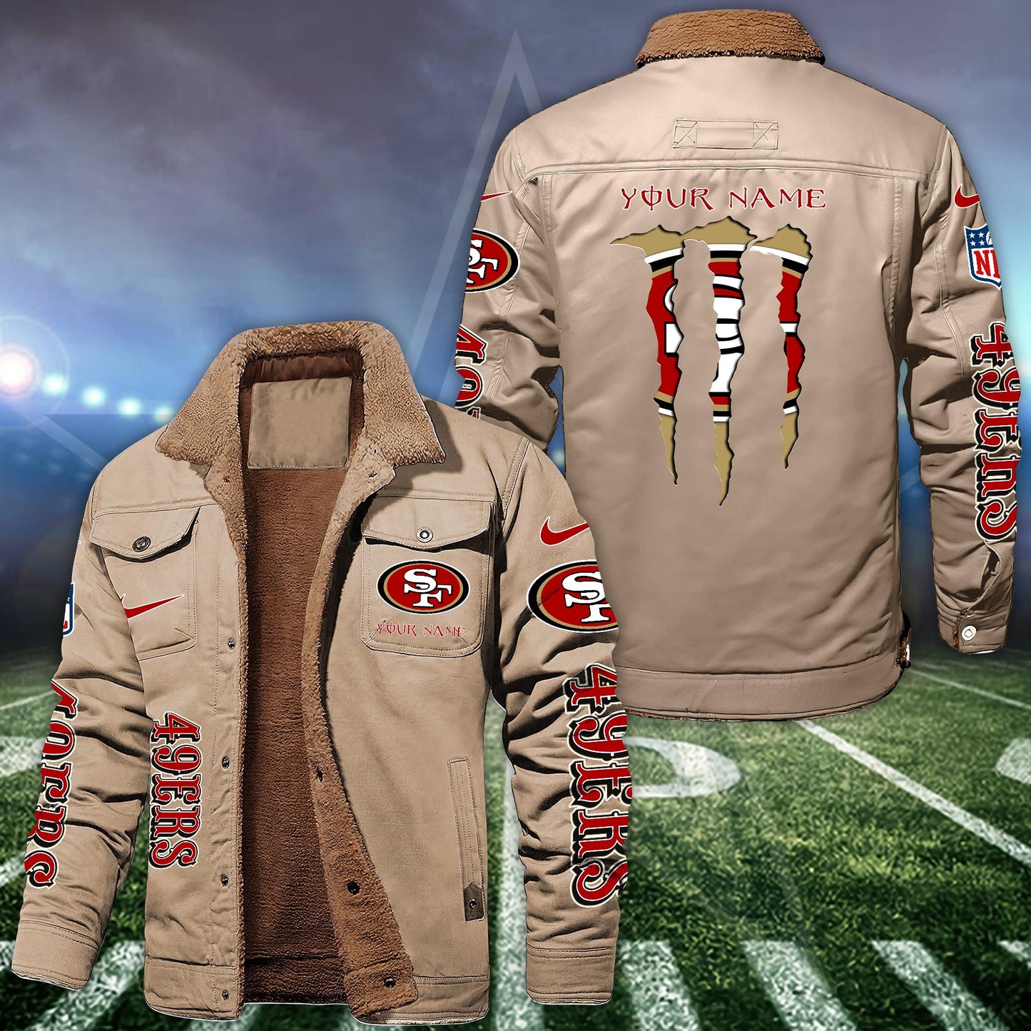 San Francisco 49ers Fleece Bomber Jacket Custom Name, Sport Jackets For Fan ETRG-09293710