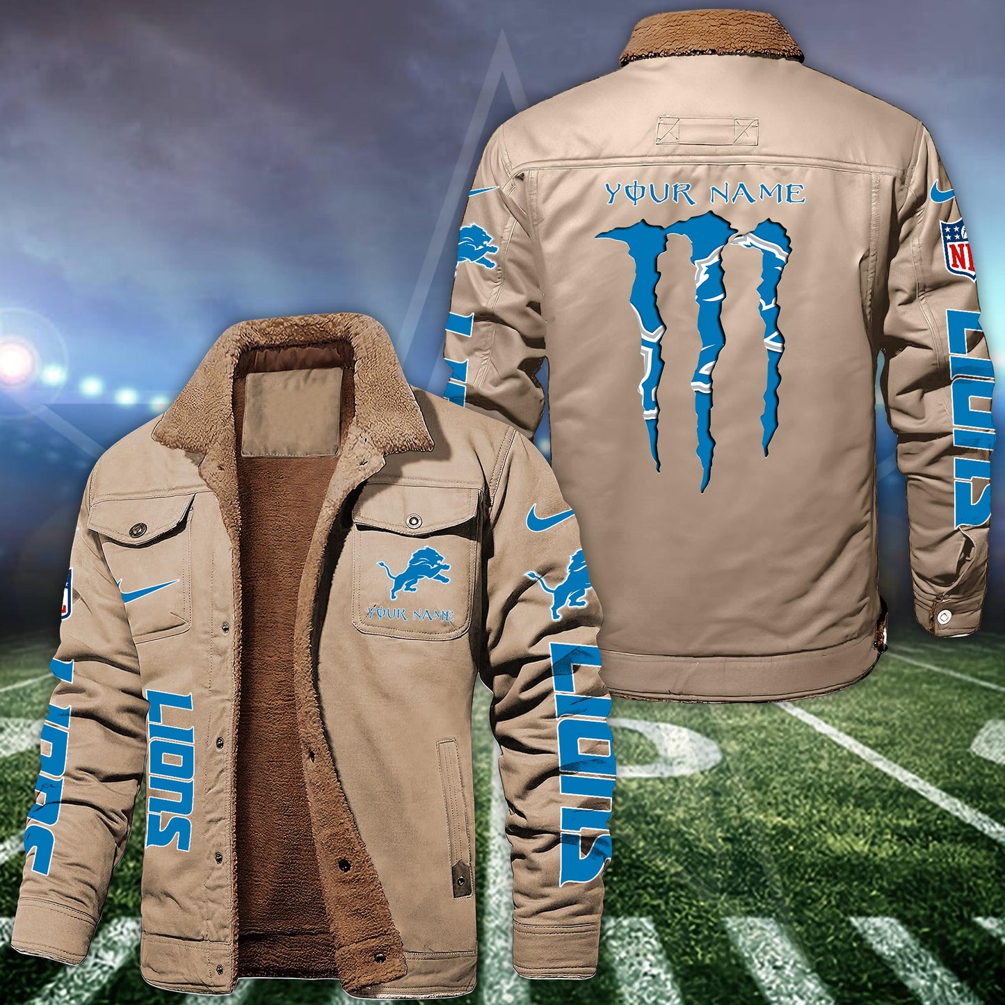 Detroit Lions Fleece Bomber Jacket Custom Name, Sport Jackets For Fan ETRG-09293710