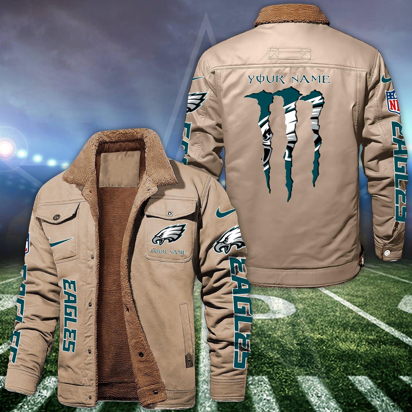 Philadelphia Eagles Fleece Bomber Jacket Custom Name, Sport Jackets For Fan ETRG-09293710