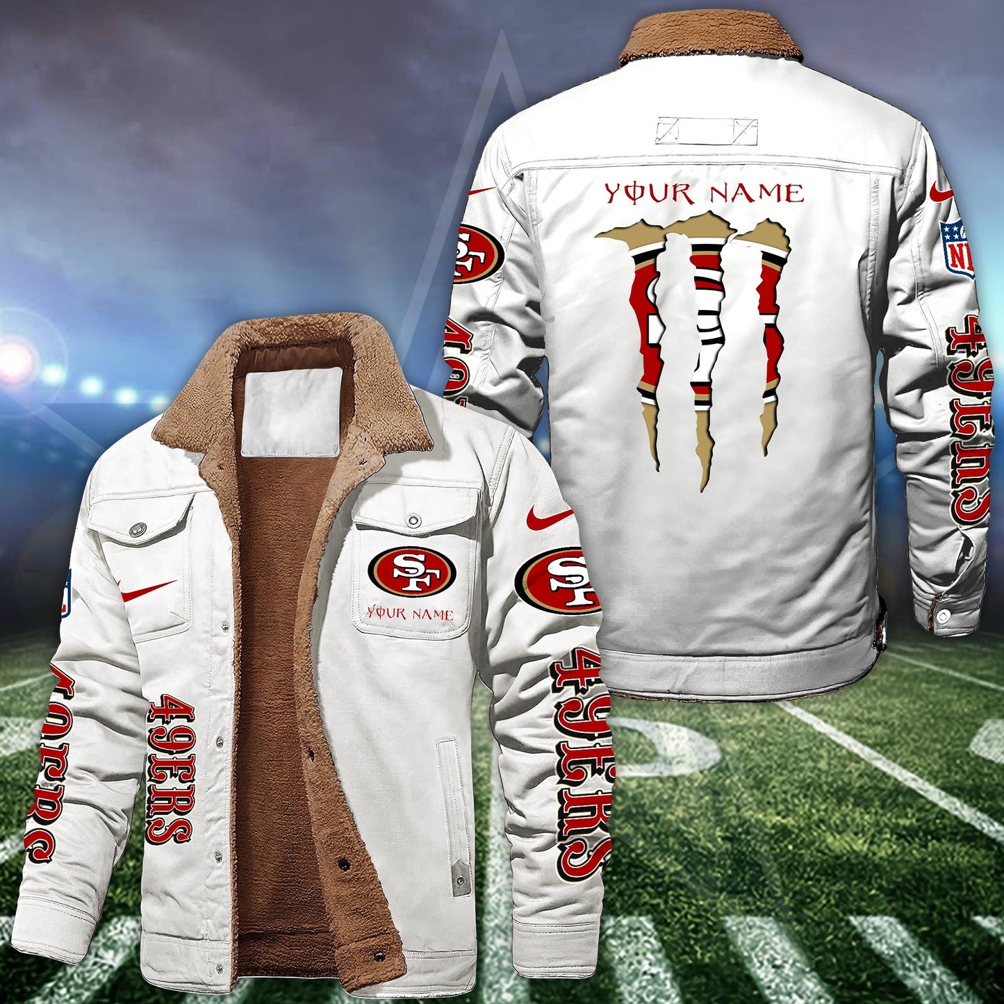 San Francisco 49ers Fleece Bomber Jacket Custom Name, Sport Jackets For Fan ETRG-09293710