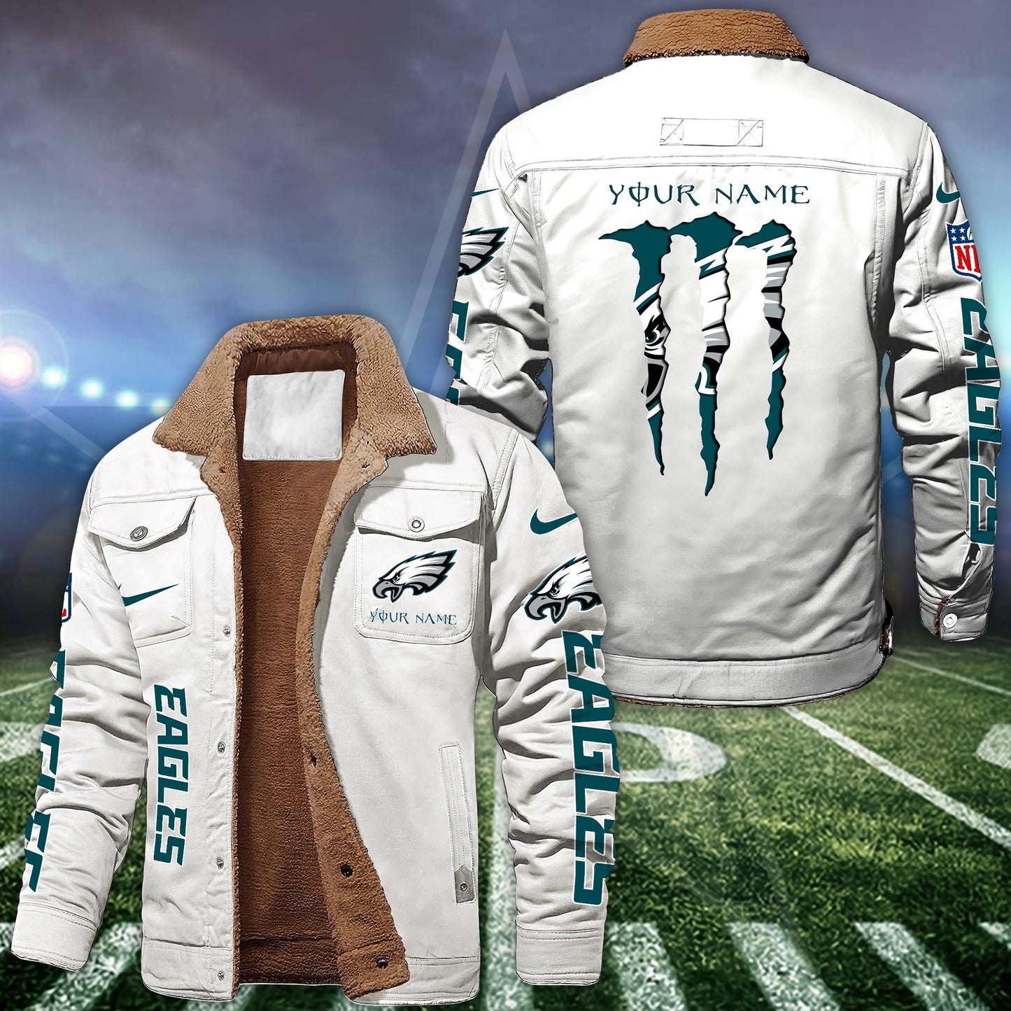 Philadelphia Eagles Fleece Bomber Jacket Custom Name, Sport Jackets For Fan ETRG-09293710