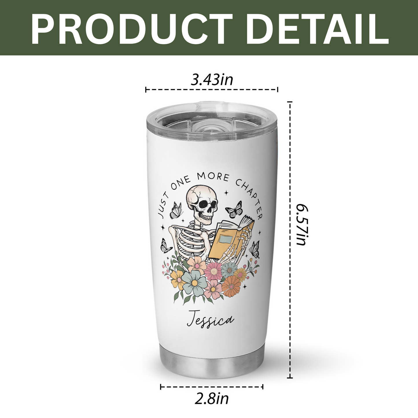 Custom Name Skeleton Reading Stainless Steel Tumbler