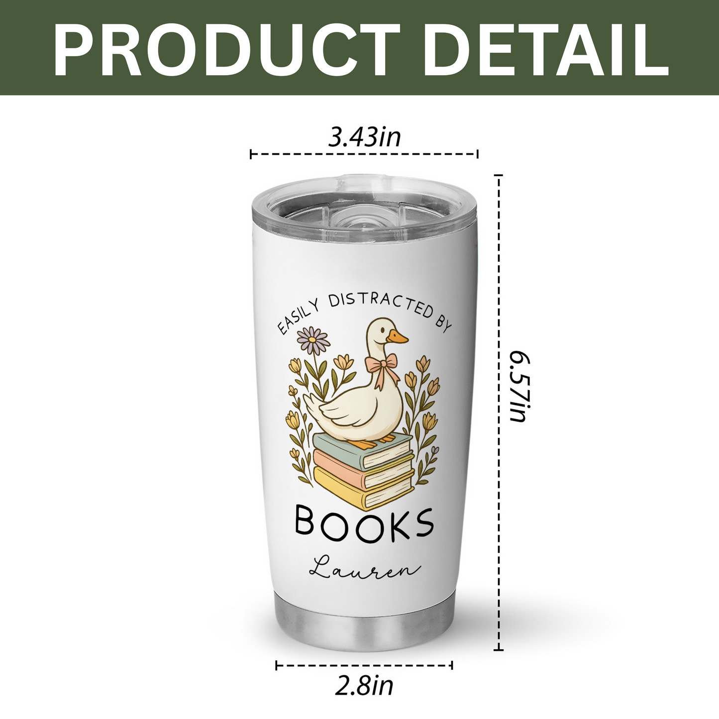 Custom Name Duck Book Lover Stainless Steel Tumbler