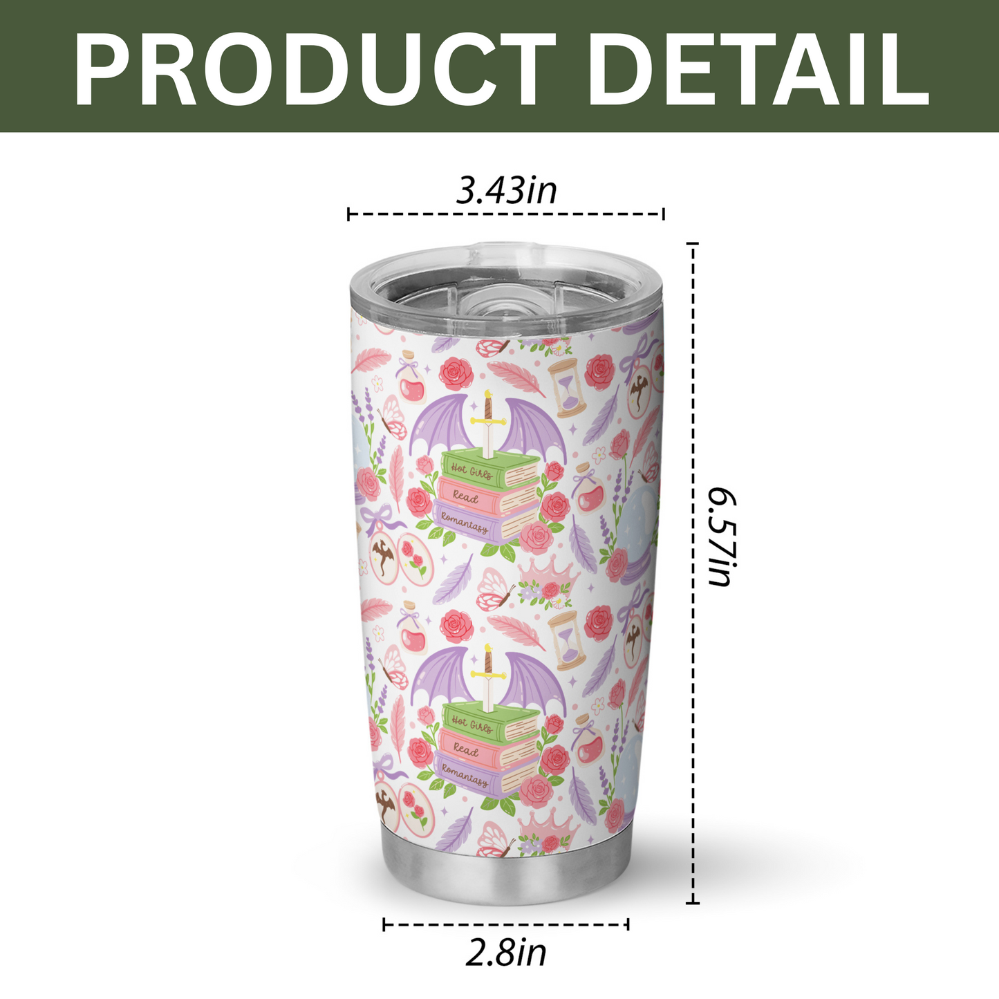 Romantasy Dragon Tumbler – 20oz & 40oz Fantasy Book Cup