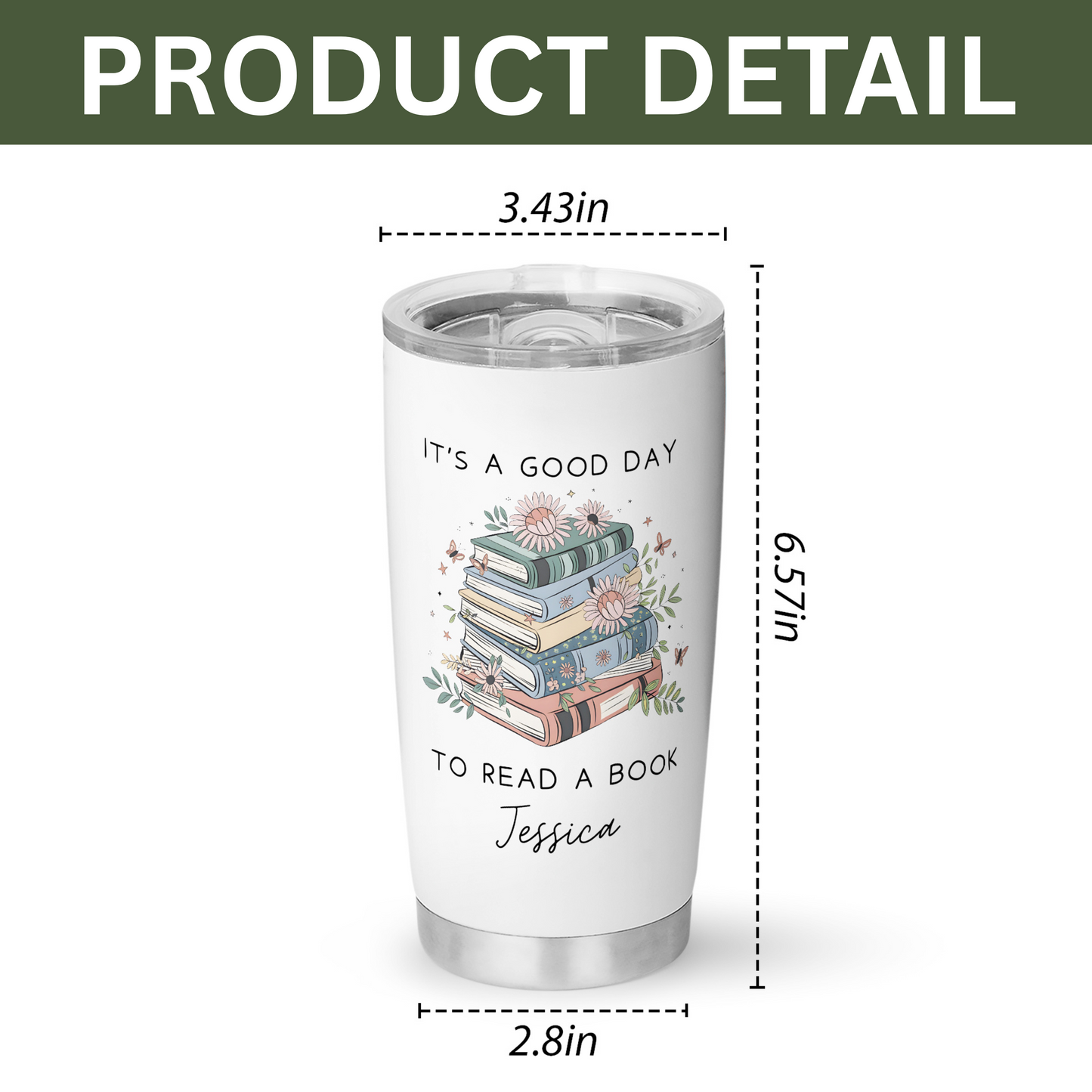 Custom Name Book Stack Reading Day Stainless Steel Tumbler