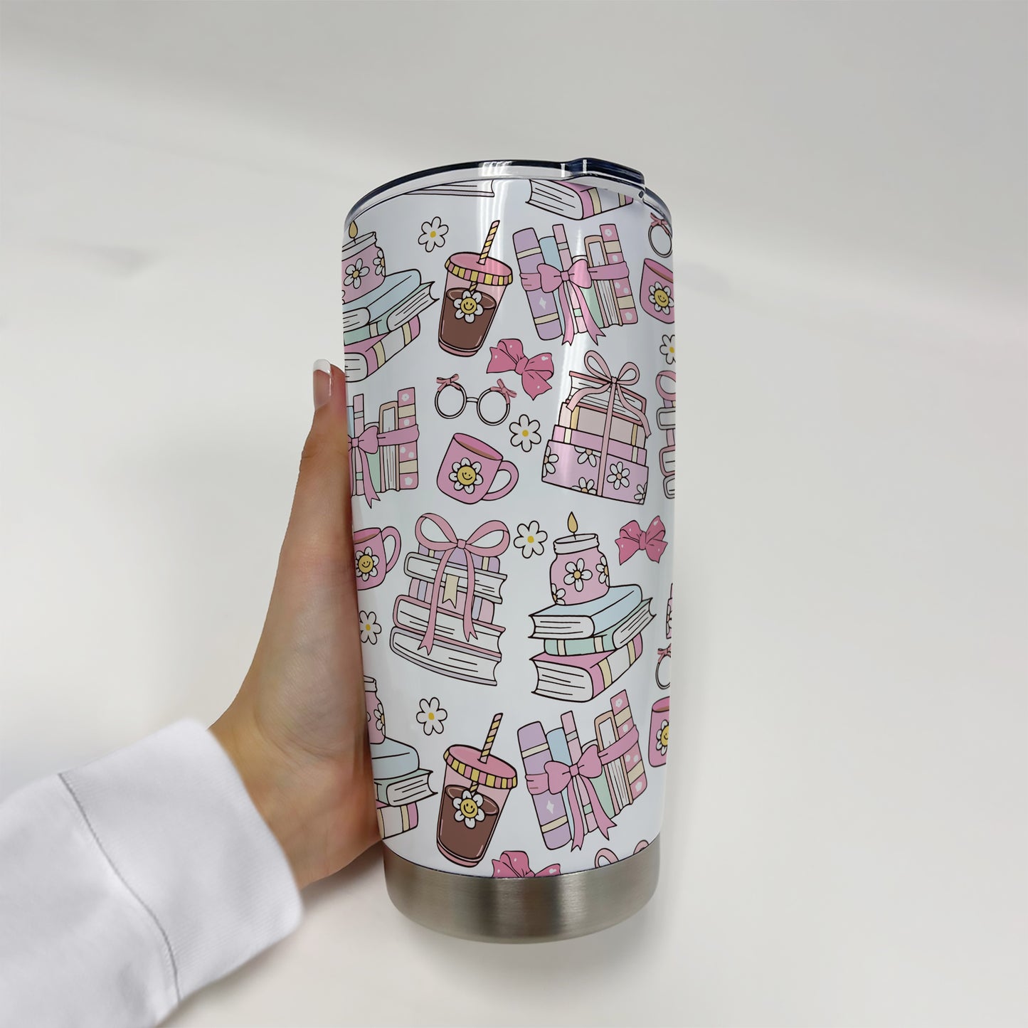 Bookish Boba Tumbler – 20oz & 40oz Pink Aesthetic Cup