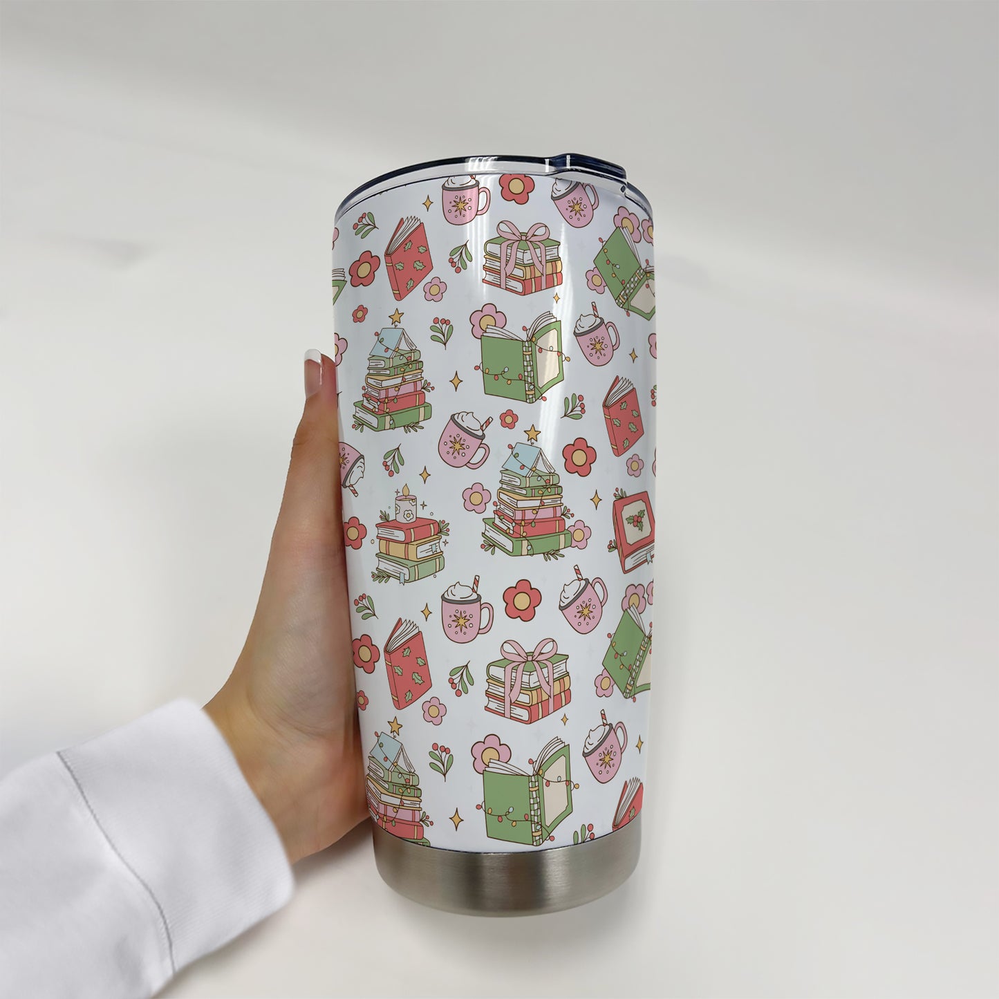 Whimsical Holiday Book Tumbler – 20oz & 40oz Cozy Gift Cup