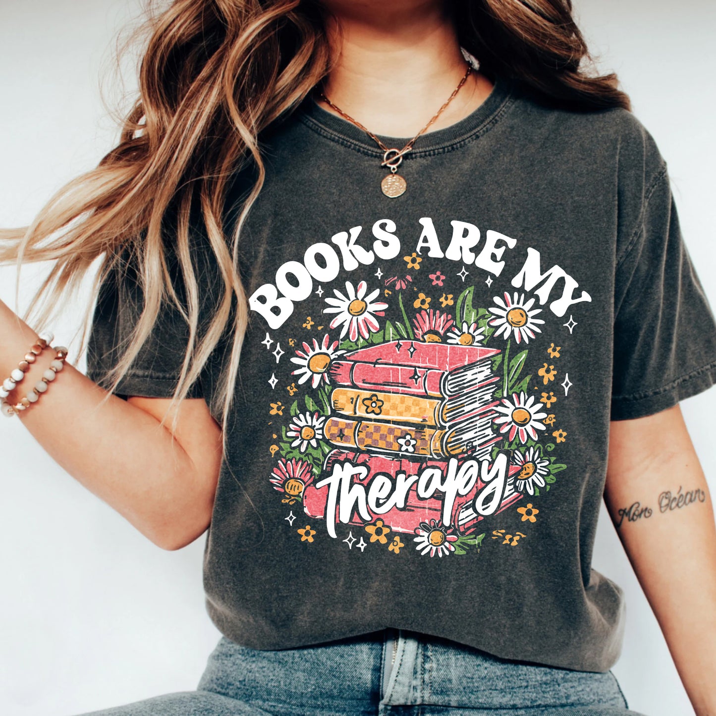 Books Are My Therapy Comfort Colors Graphic Tee