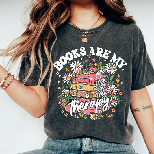 Books Are My Therapy Comfort Colors Graphic Tee
