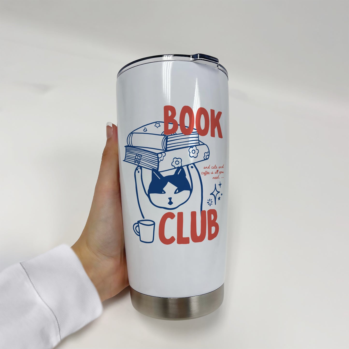 Book Club Cat Tumbler – Stainless Steel, Reader Gift