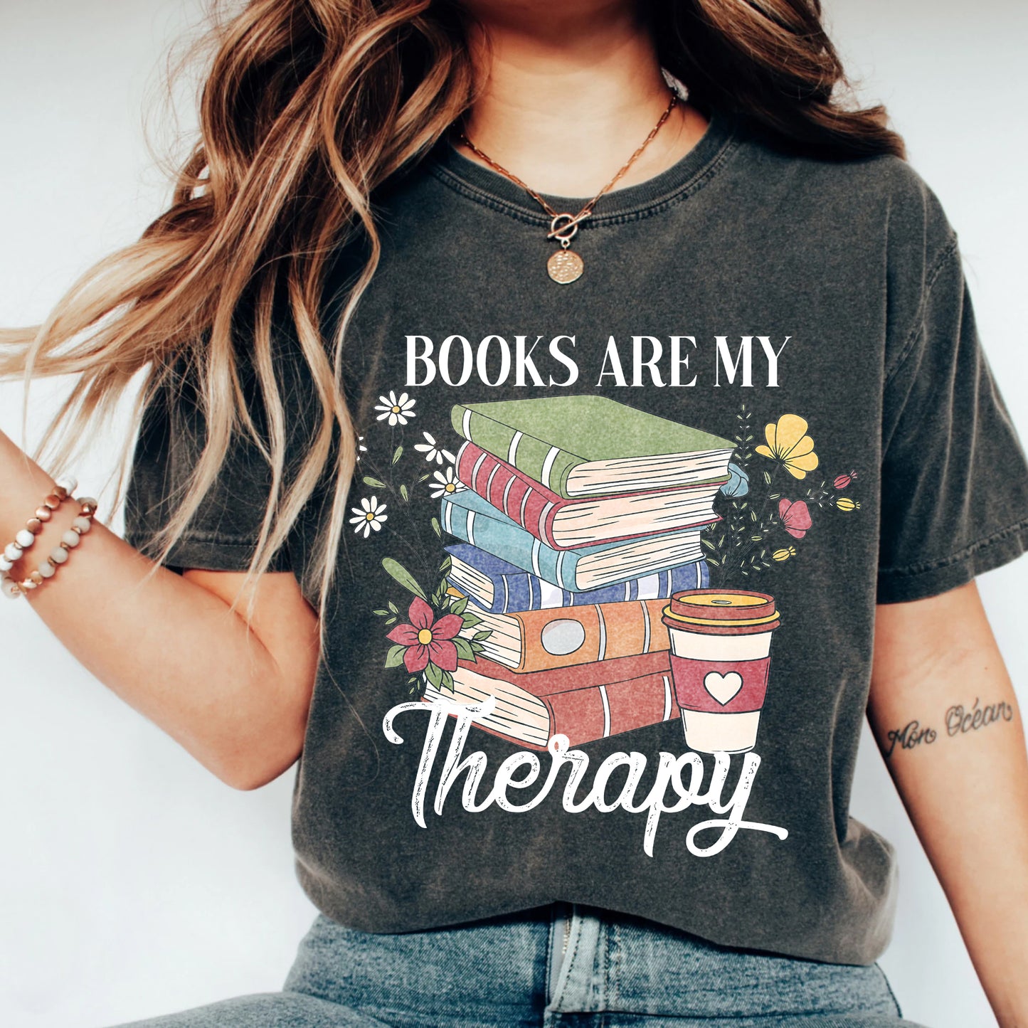 Books Are My Therapy Comfort Colors Graphic Tee