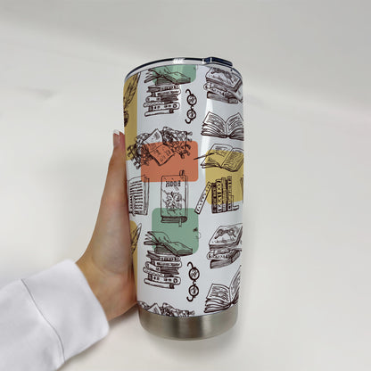 Vintage Bookish Tumbler – Stainless Steel, Dark Academia Style