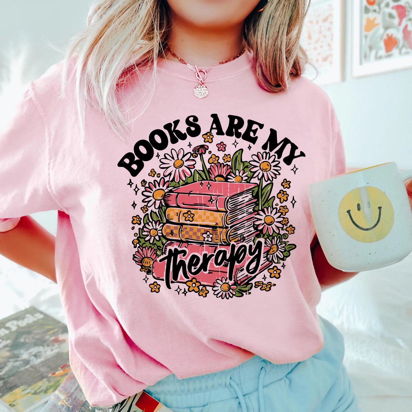 Books Are My Therapy Comfort Colors Graphic Tee