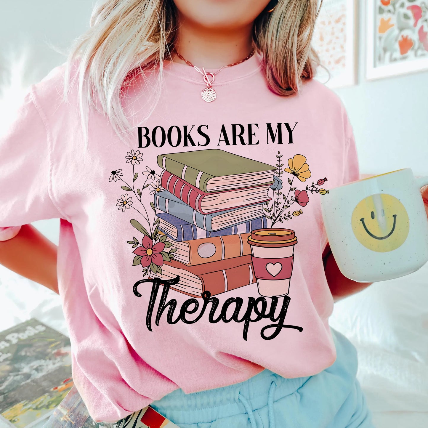 Books Are My Therapy Comfort Colors Graphic Tee