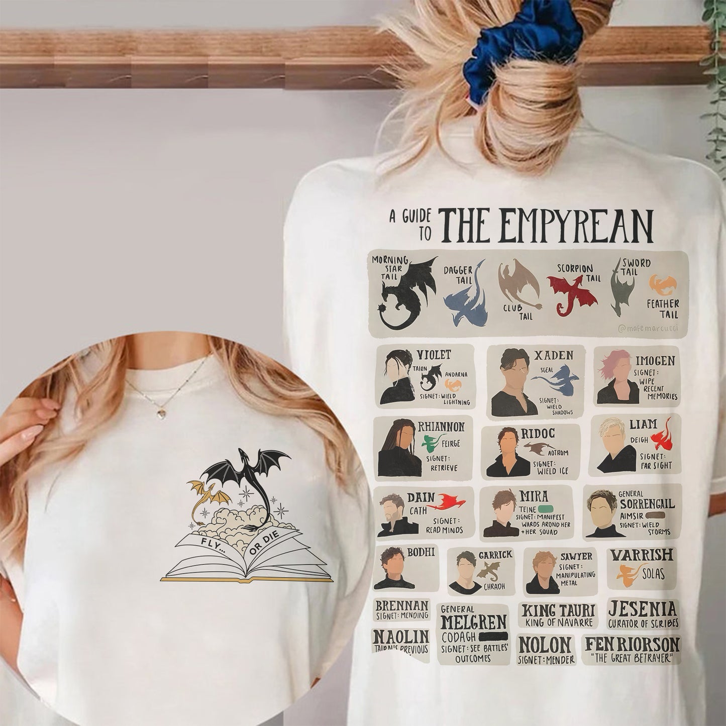 Empyrean Guide T-Shirt | Fourth Wing Character & Dragon Chart Tee