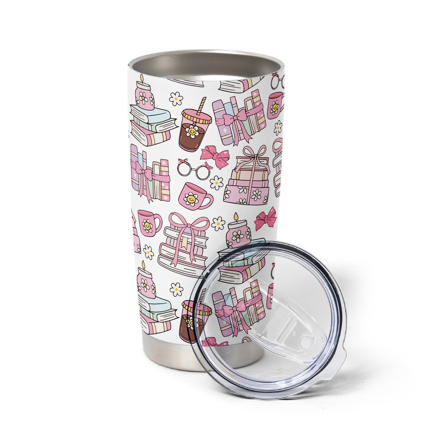 Bookish Boba Tumbler – 20oz & 40oz Pink Aesthetic Cup
