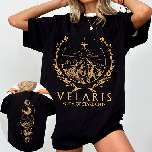 Velaris Comfort Colors T-Shirt – Celestial Sword & Moon Phases Design