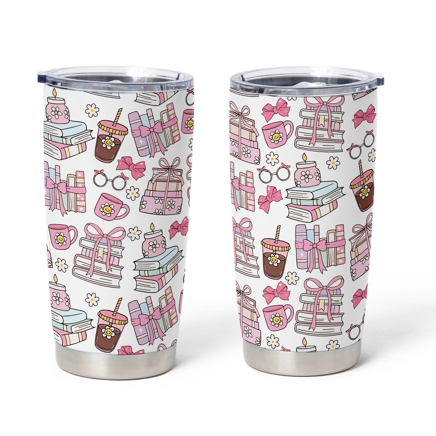 Bookish Boba Tumbler – 20oz & 40oz Pink Aesthetic Cup