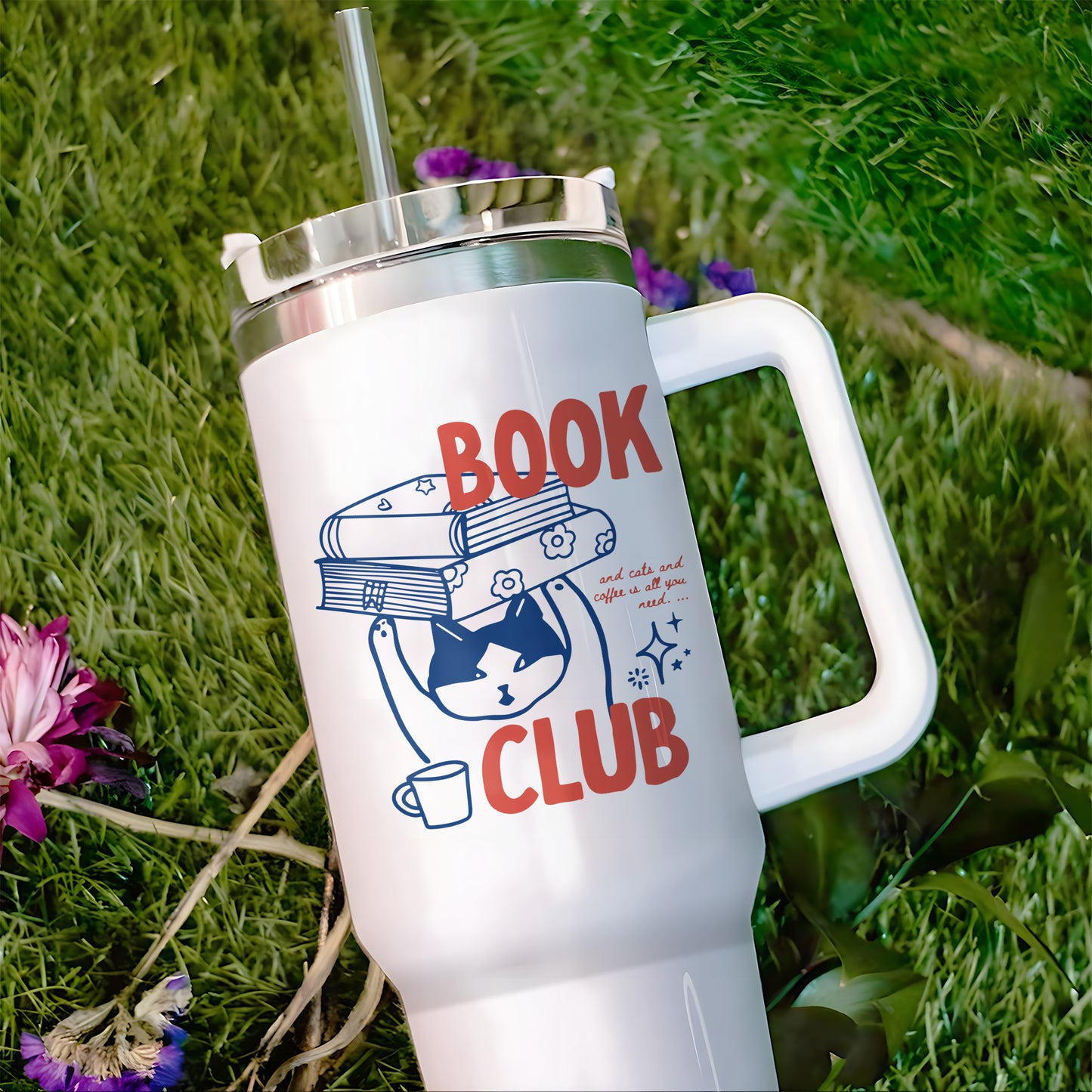 Book Club Cat Tumbler – Stainless Steel, Reader Gift